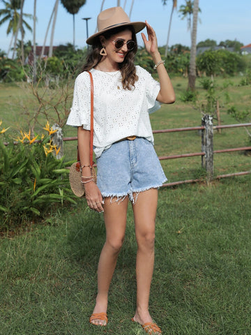 EMERY ROSE Flounce Sleeve Schiffy Tee