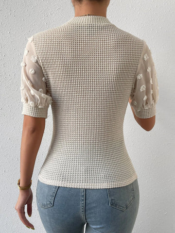 Swiss Dot Mock Neck Tee