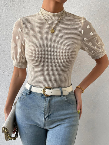 Swiss Dot Mock Neck Tee