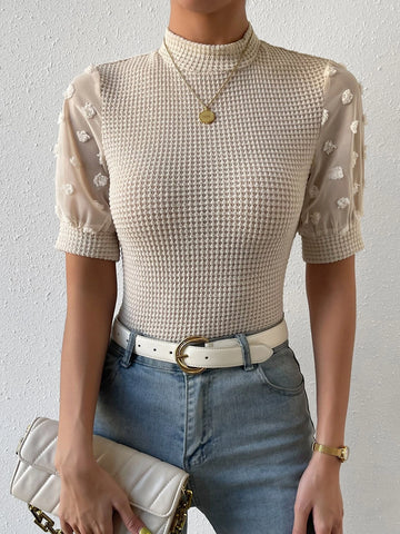 Swiss Dot Mock Neck Tee