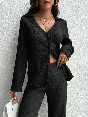 Tall Solid Button Front Blouse & Pants