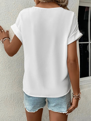 Notched Neck Batwing Sleeve Blouse