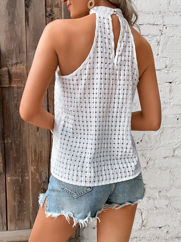 Solid Keyhole Back Sleeveless Blouse