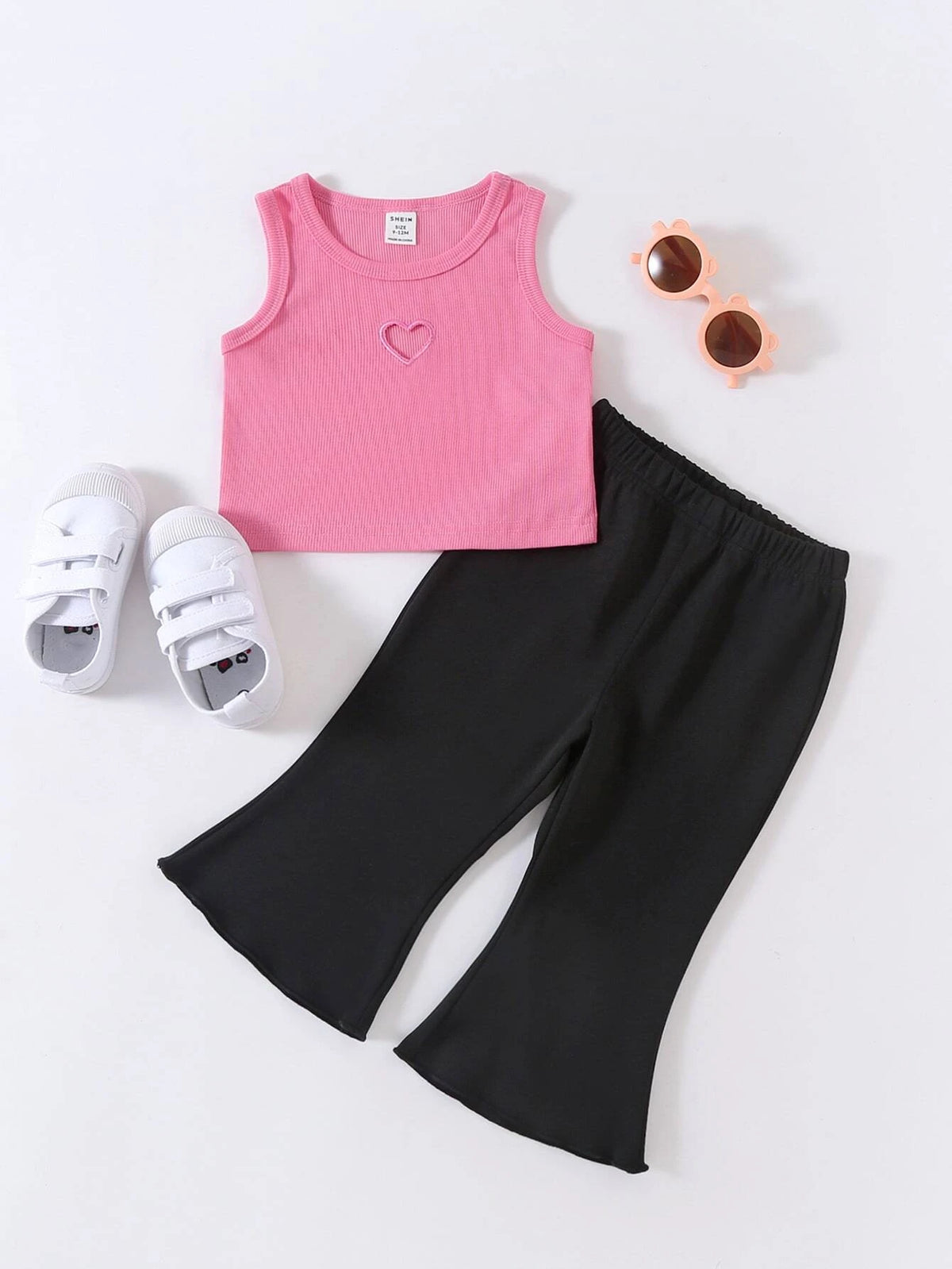 Baby Heart Cut Out Tank Top & Flare Leg Pants