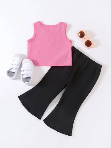 Baby Heart Cut Out Tank Top & Flare Leg Pants