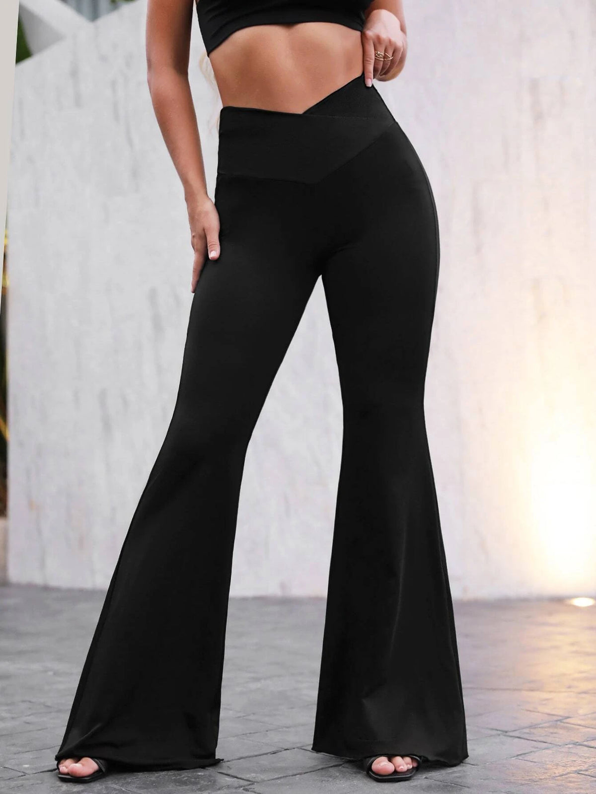 SXY Asymmetrical Waist Flare Leg Pants