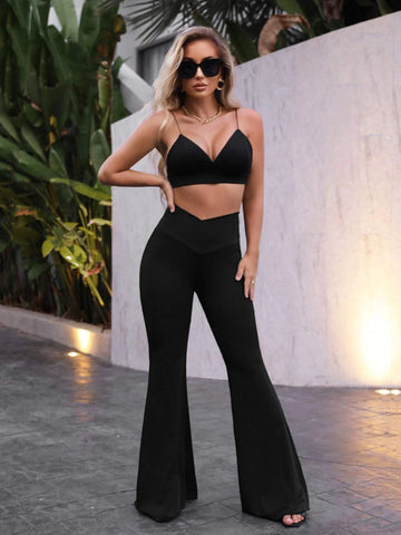 SXY Asymmetrical Waist Flare Leg Pants