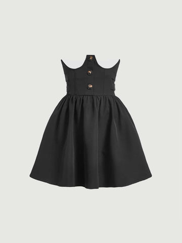 MOD Button Front Flare Hem Skirt