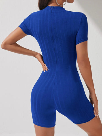 PETITE Mock Neck Zip Back Unitard Romper