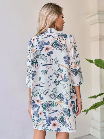 VCAY Tropical Print Blouse & Tie Front Shorts