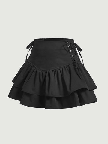 MOD Lace Up Side Ruffle Hem Skirt