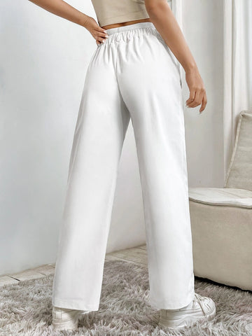 PETITE High Waist Plicated Detail Wide Leg Pants