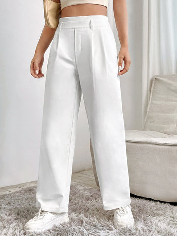 PETITE High Waist Plicated Detail Wide Leg Pants