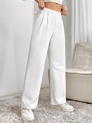 PETITE High Waist Plicated Detail Wide Leg Pants