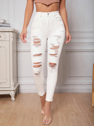 Ripped Frayed Slant Pocket Skinny Jeans