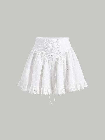 MOD Lace Up Front Ruffle Hem Schiffy Skirt