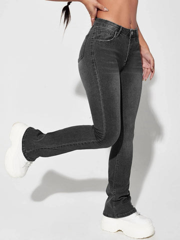 Bleach Wash Flare Leg Jeans