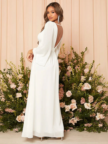 Belle Mesh Panel Trumpet Sleeve Wedding Dress