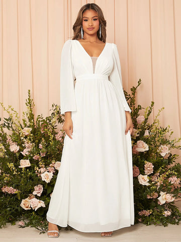 Belle Mesh Panel Trumpet Sleeve Wedding Dress