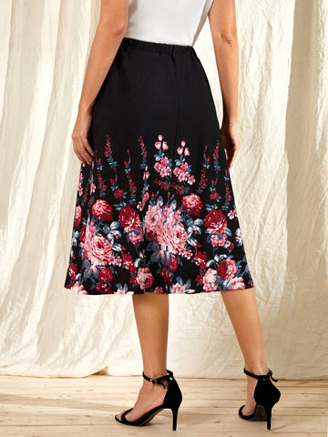 EMERY ROSE Elastic Waist Floral Print Skirt