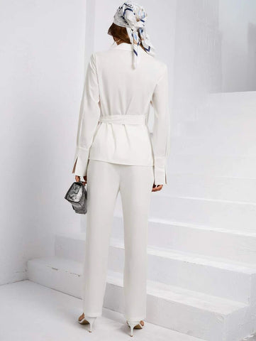 Solid Tie Side Blouse & Pants