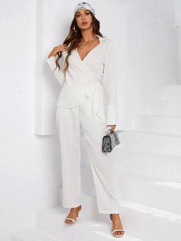 Solid Tie Side Blouse & Pants