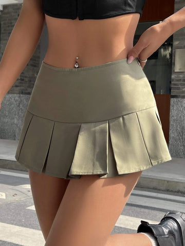 EZwear Solid Pleated Hem Skirt