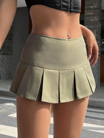 EZwear Solid Pleated Hem Skirt