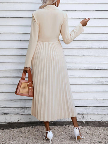 Lapel Collar Flap Detail Pleated Hem Dress