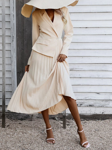 Lapel Collar Flap Detail Pleated Hem Dress