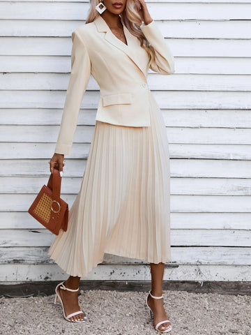 Lapel Collar Flap Detail Pleated Hem Dress