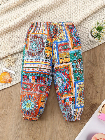 Baby Scarf And Floral Print Jogger Pants
