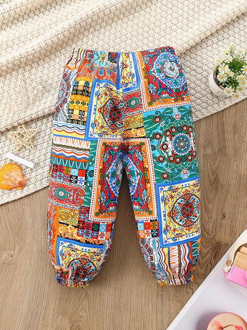 Baby Scarf And Floral Print Jogger Pants