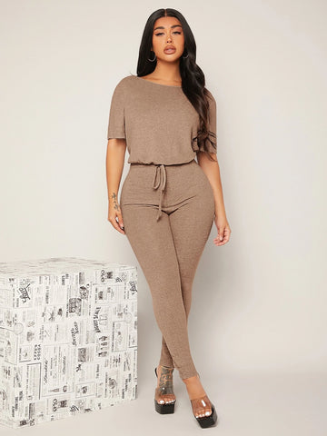 SXY Backless Drawstring Front Jumpsuit
