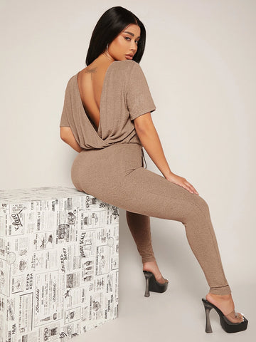 SXY Backless Drawstring Front Jumpsuit