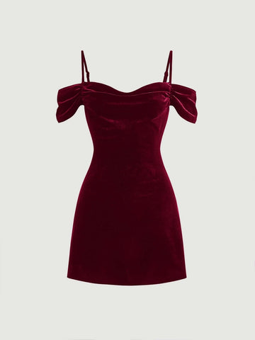 MOD Cold Shoulder Ruched Velvet Dress