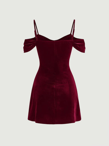 MOD Cold Shoulder Ruched Velvet Dress