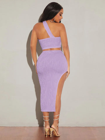 One Shoulder Crop Top & Split Thigh Skirt