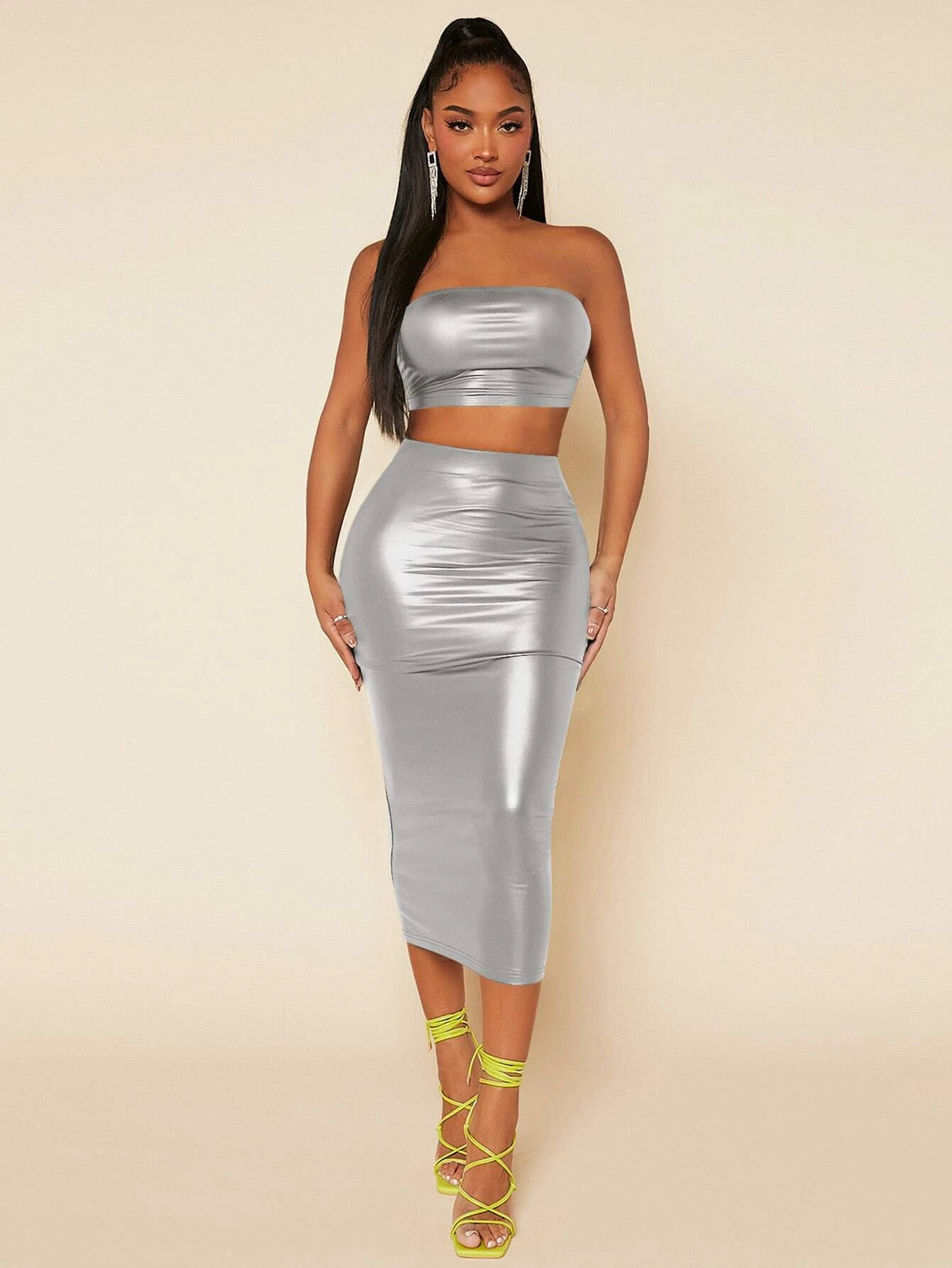 PU Leather Crop Tube Top & Pencil Skirt