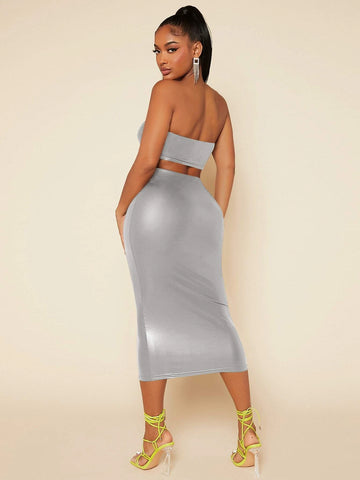 PU Leather Crop Tube Top & Pencil Skirt