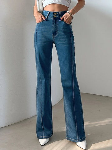 DAZY Top-stitching Flare Leg Jeans