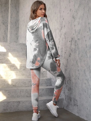 Unity Tie Dye Drop Shoulder Drawstring Hoodie & Leggings