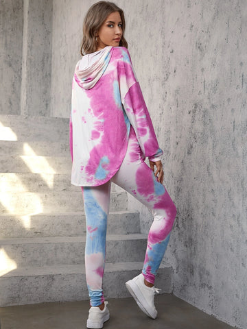 Unity Tie Dye Drop Shoulder Drawstring Hoodie & Leggings