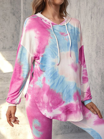 Unity Tie Dye Drop Shoulder Drawstring Hoodie & Leggings