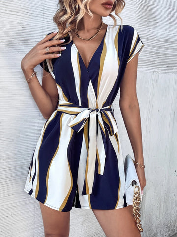 Colorblock Batwing Sleeve Romper