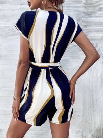 Colorblock Batwing Sleeve Romper
