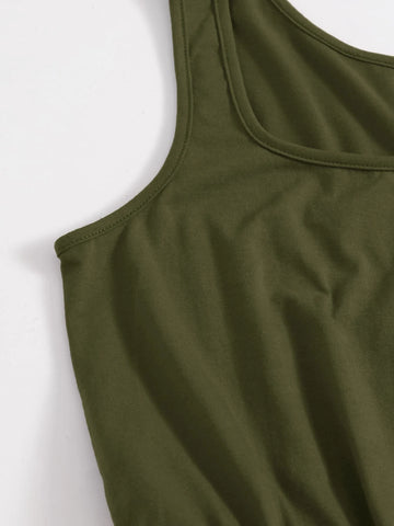 VCAY Drawstring Waist Button Front Tank Romper
