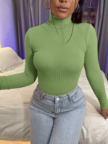 SXY High Neck Rib-knit Tee