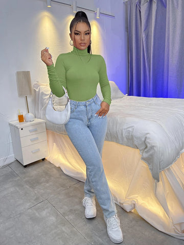 SXY High Neck Rib-knit Tee