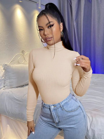 SXY High Neck Rib-knit Tee